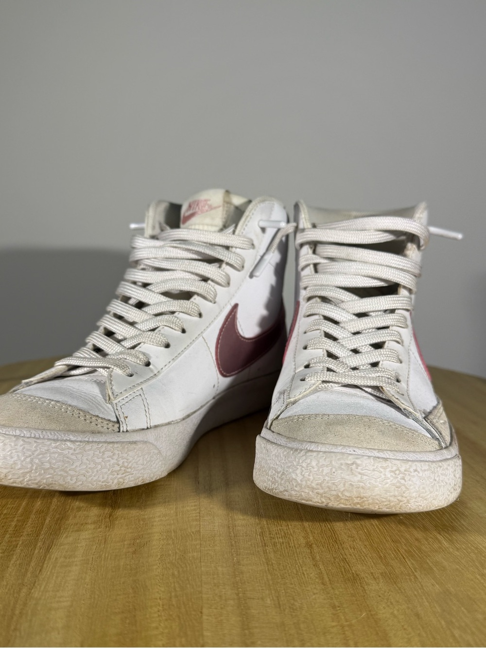 Nike High-Top Sneakers in White with Dusty Rose Swoosh